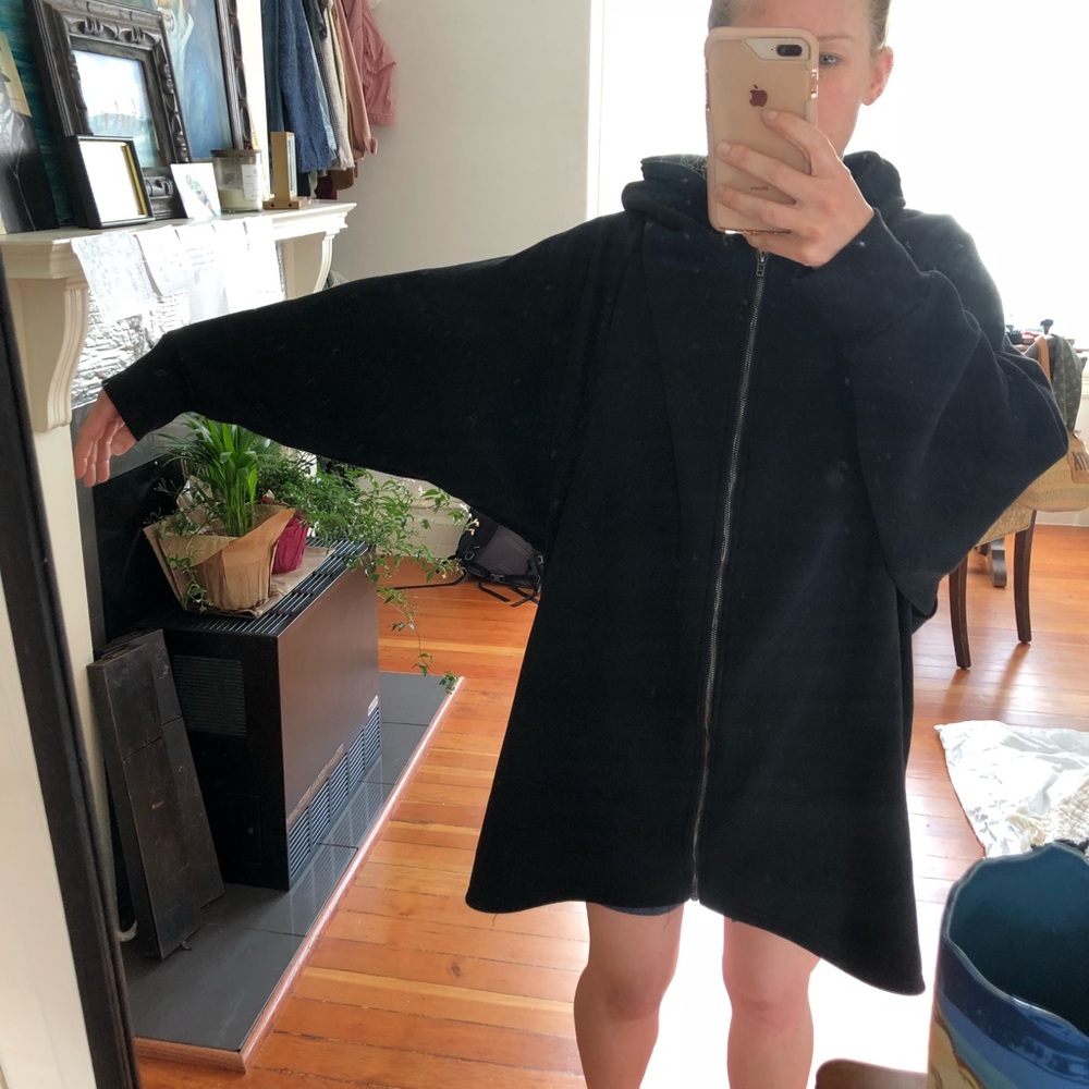 Long dolman sleeve black hoodie sweatshirt
